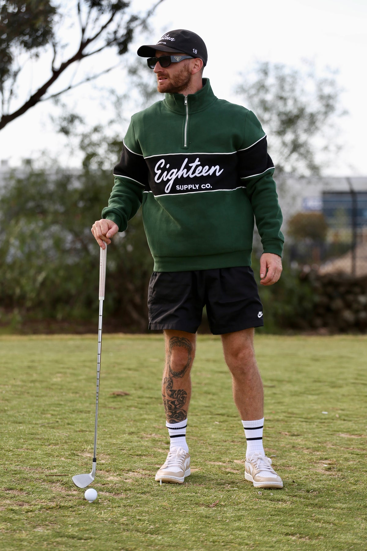 Heritage Quarter Zip in Fairway Green, worn on the course