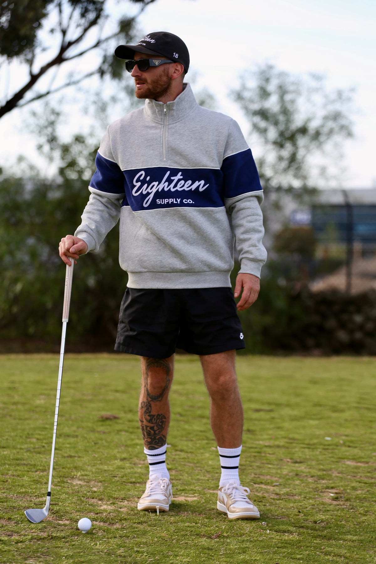 Heritage Quarter Zip in Overcast Marl, worn on the course